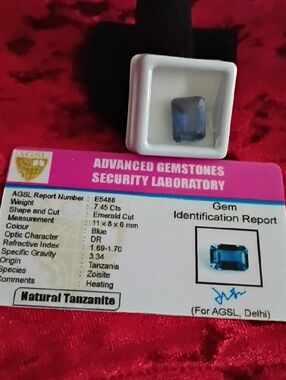 Natural Tanzanite Emerald Cut Blue Gemstone 7.45 Cts